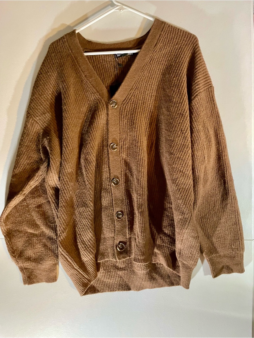 NWT DAZY SHEIN Men’s Medium Brown Drop Shoulder Ribbed Knit Cardigan Sweater